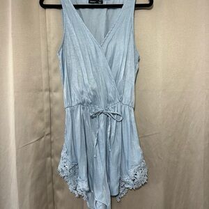 Blue Lace Trim Romper